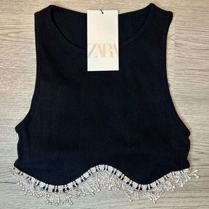 Zara black crop top with diamonds